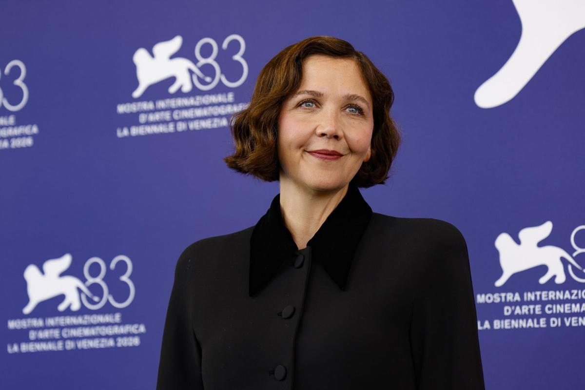 La presidente del jurado Maggie Gyllenhaal hoy en la Mostra de Venecia.