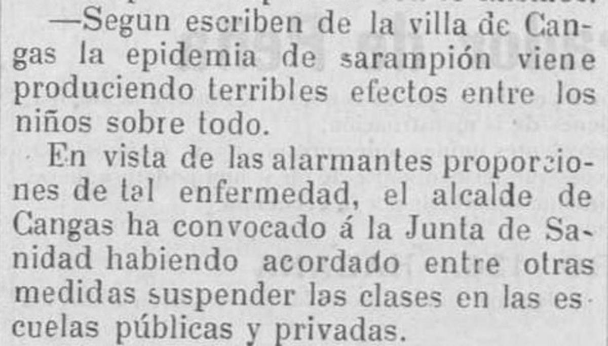 Nota sobre epidemia de xarampón en Cangas, en 1894. |