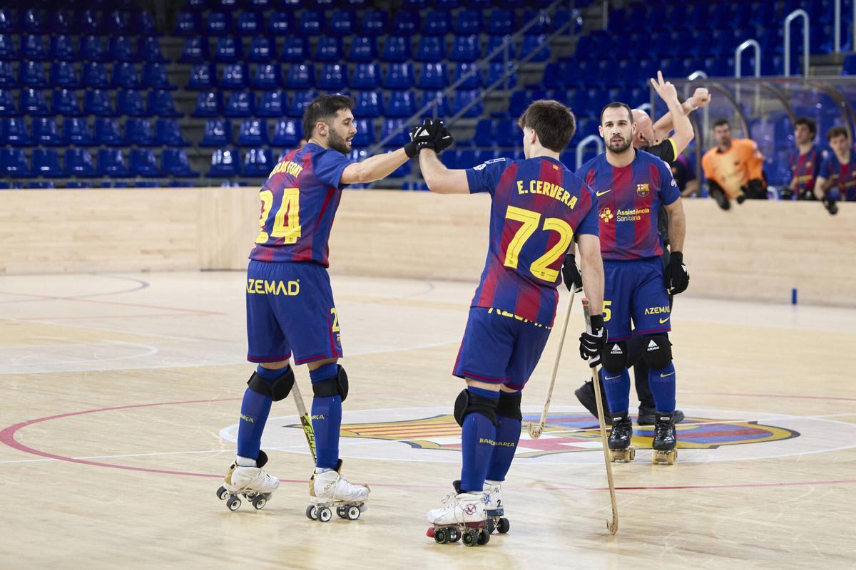 Los azulgranas celebran un gol
