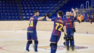 FC Barcelona vs Alcoi Foto: Dani Barbeito Ok liga Hoquei Palau Blaugrana. ferran font . eloi cervera . sergi aragones. barça. liga españa 2025/2026 barça . pas alcoi. 10. euforia. palau blaugrana