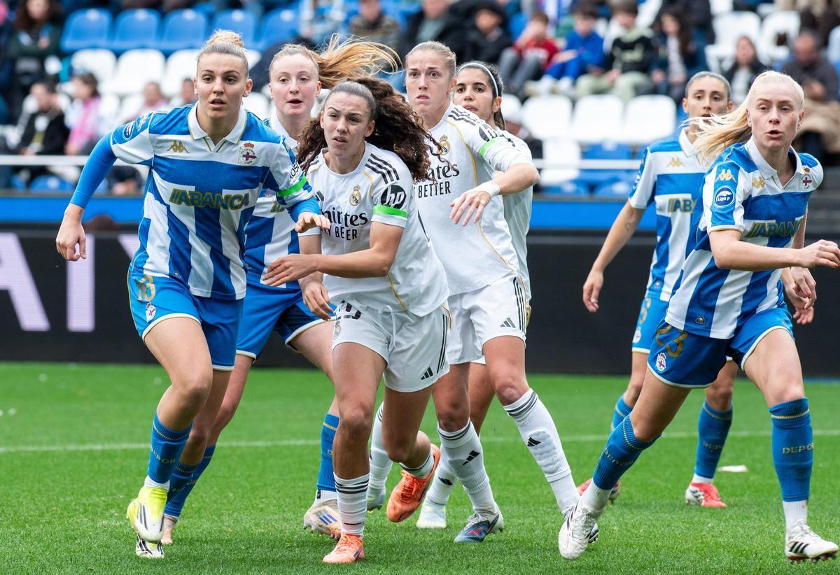 Un instante del partido disputado el pasado domingo entre Dépor Abanca y Real Madrid femenino