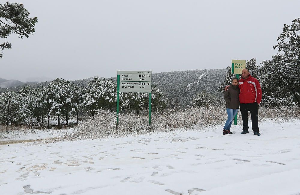 Las primeras nevadas llegan al Puerto del León, en los Montes de Málaga, que se sitúa a 900 metros de altura