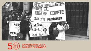 Lidia Falcón en una de las primeras manifestaciones feministas que hubo en España tras la muerte de Franco (1).
