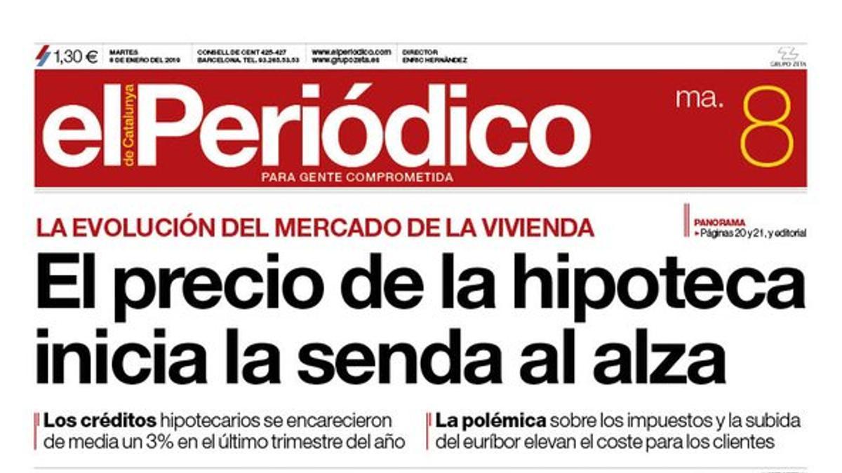 La portada de EL PERIÓDICO del 8 de enero del 2019