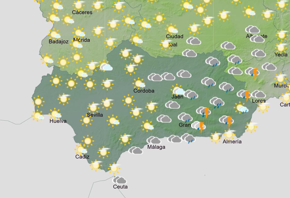 El tiempo en Andalucía el jueves por la tarde con avisos en tres provincias.
