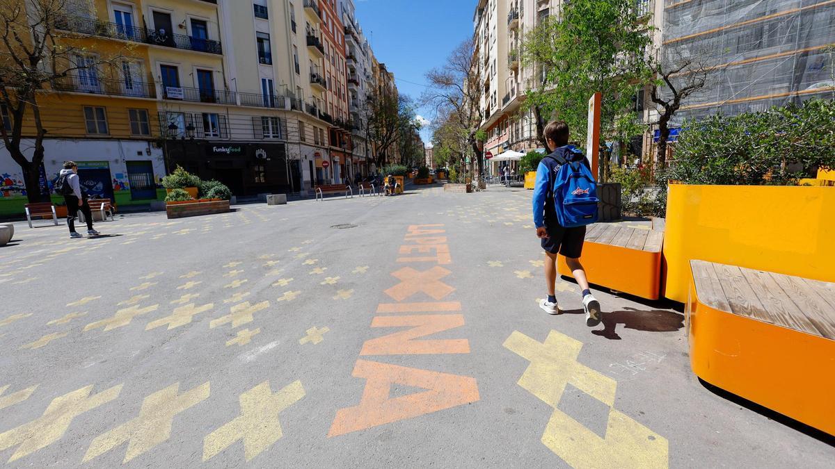 La "superilla" peatonal de la Petxina, la primera que se implantó en València