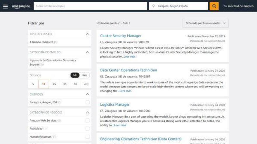 Amazon busca ya trabajadores en Aragón para los centros de datos