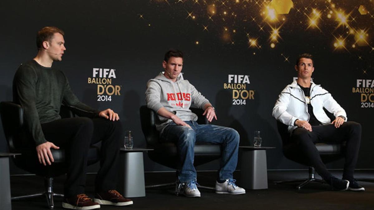 Neuer, Messi y Cristiano en la entrega del Balón de Oro 2014