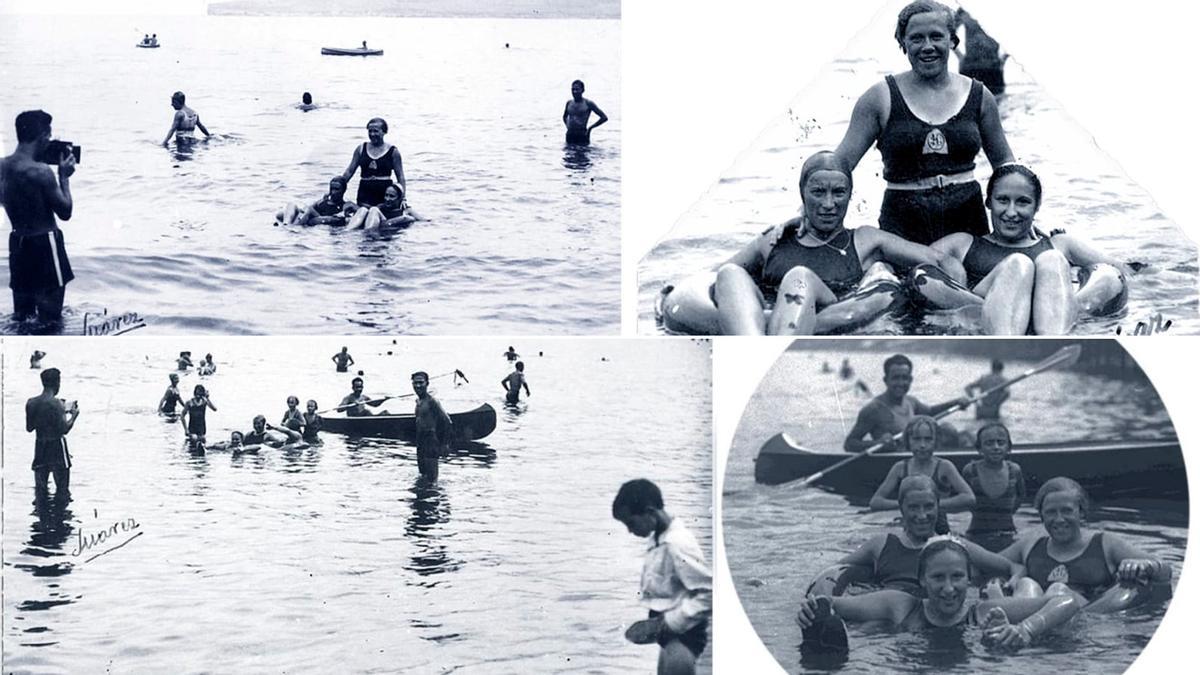 A la izquierda, Constantino Suárez, en el agua, realizando las fotografías que aparecen a la derecha.
