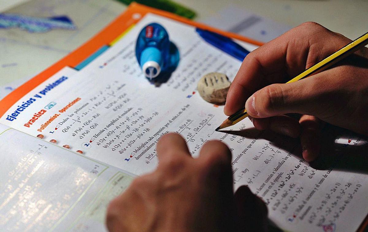 Un estudiant realitza exercicis de Matemàtiquesal llibre. efe/nacho gallego