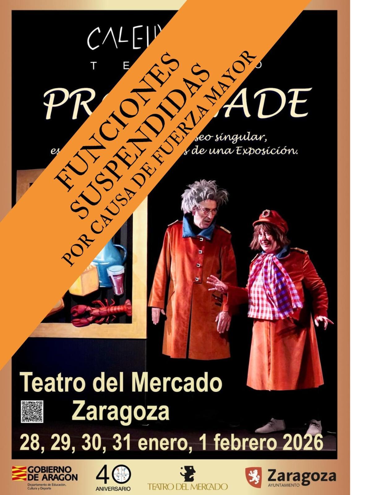 El cartel que anuncia la suspensión de las funciones.