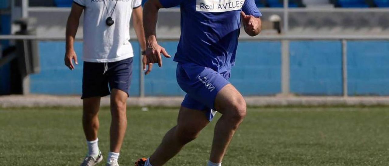 Juanma, en su primer entrenamiento como blanquiazul, ayer.