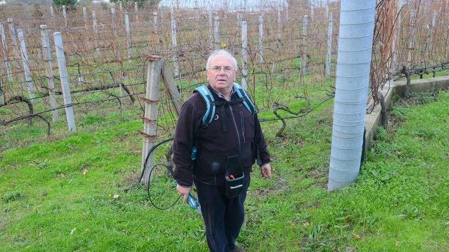 El viticultor José Luis Videira ante sus viñas en O Hío. // G. N.