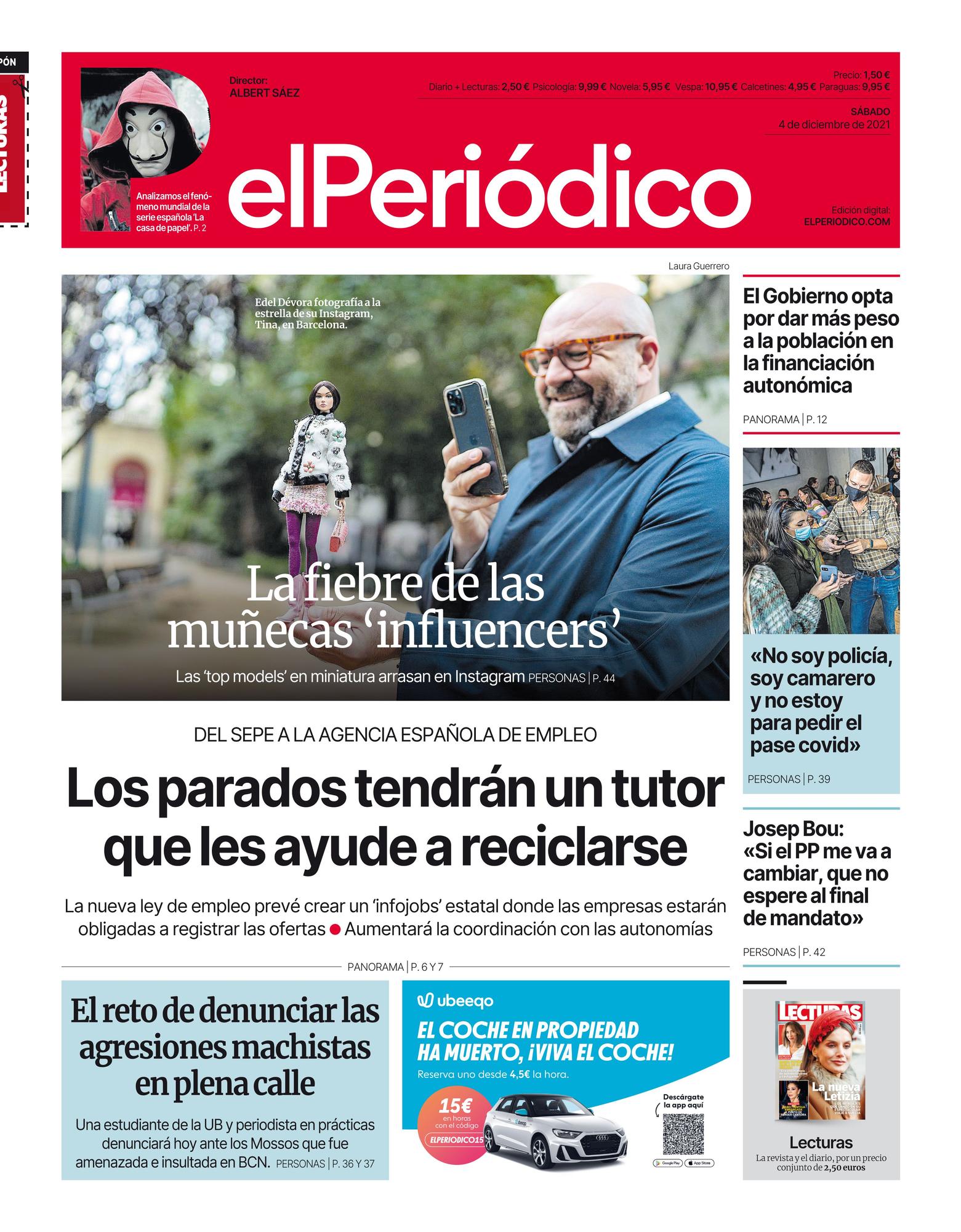 La portada de EL PERIÓDICO del 4 de diciembre de 2021