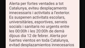 Captura de pantalla con el mensaje que el docente recibió en su teléfono móvil.