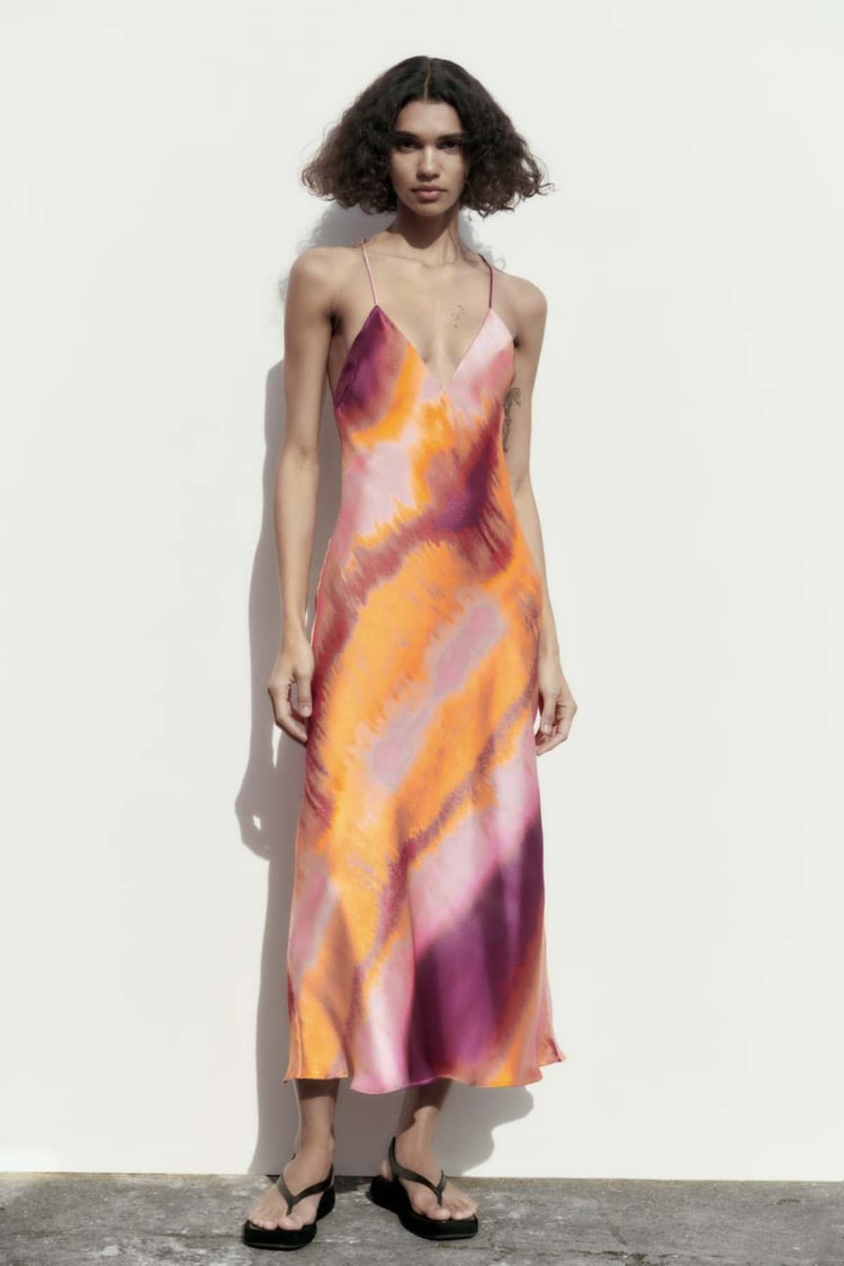 vestido estampado vestido tie dye largo zara