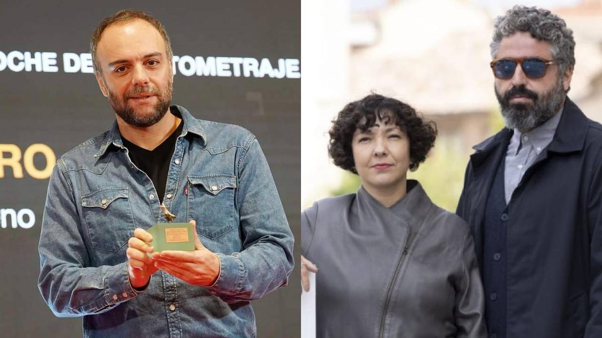 A la derecha, Víctor Moreno con su premio por 'Meteoro'. A la izquierda, Marina Alberti y José Alayón, directora y director de fotografía de 'Aitana' en Valladolid.