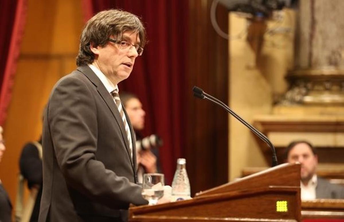 Carles Puigdemont, durante el debate de investidura en el Parlament.