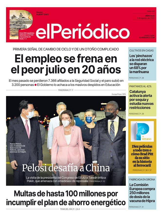 La portada d’EL PERIÓDICO del 3 d’agost del 2022