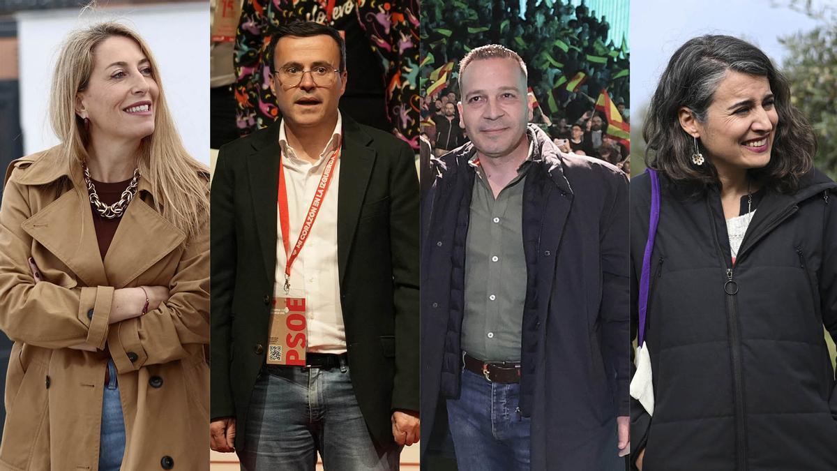Combo María Guardiola (PP), Miguel Ángel Gallardo (PSOE), Óscar Fernández Calle (Vox) e Irene de Miguel (Unidas por Extremadura).