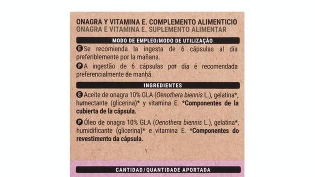 Composición del suplemento alimenticio de Mercadona