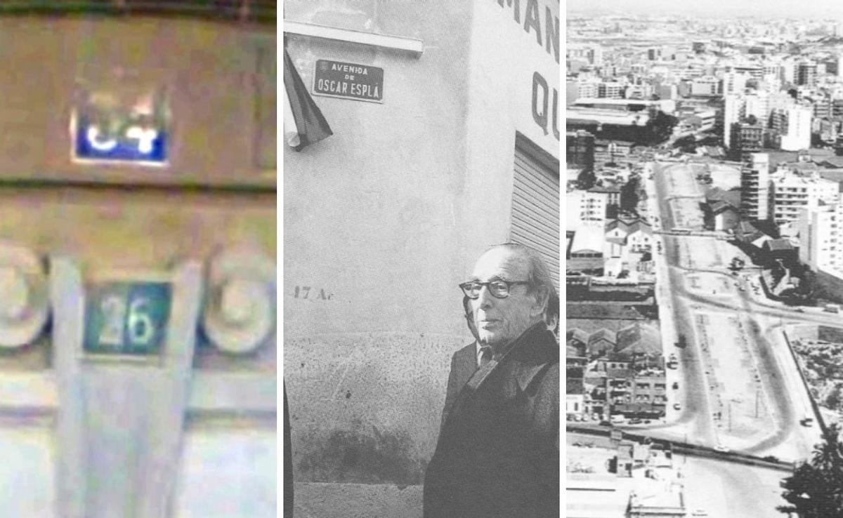 Una de las antiguas numeraciones de Salamanca, el compositor Oscar Esplà y una panorámica de la avenida dedicada a este.