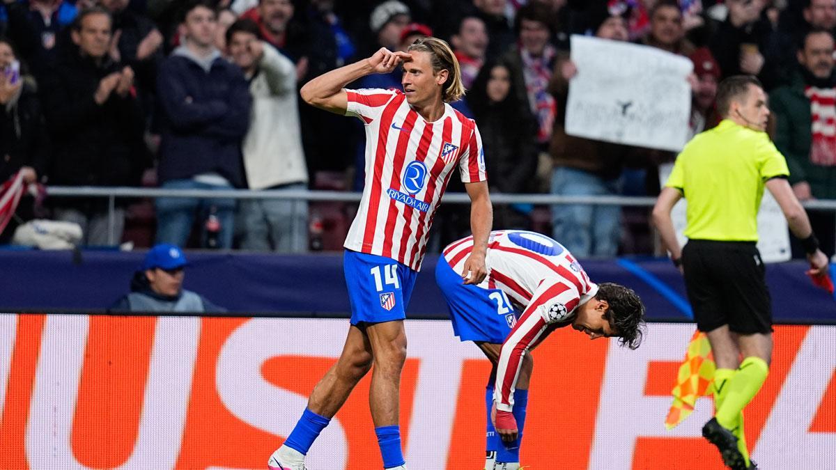 Marcos Llorente celebra su gol contra el Tottenham