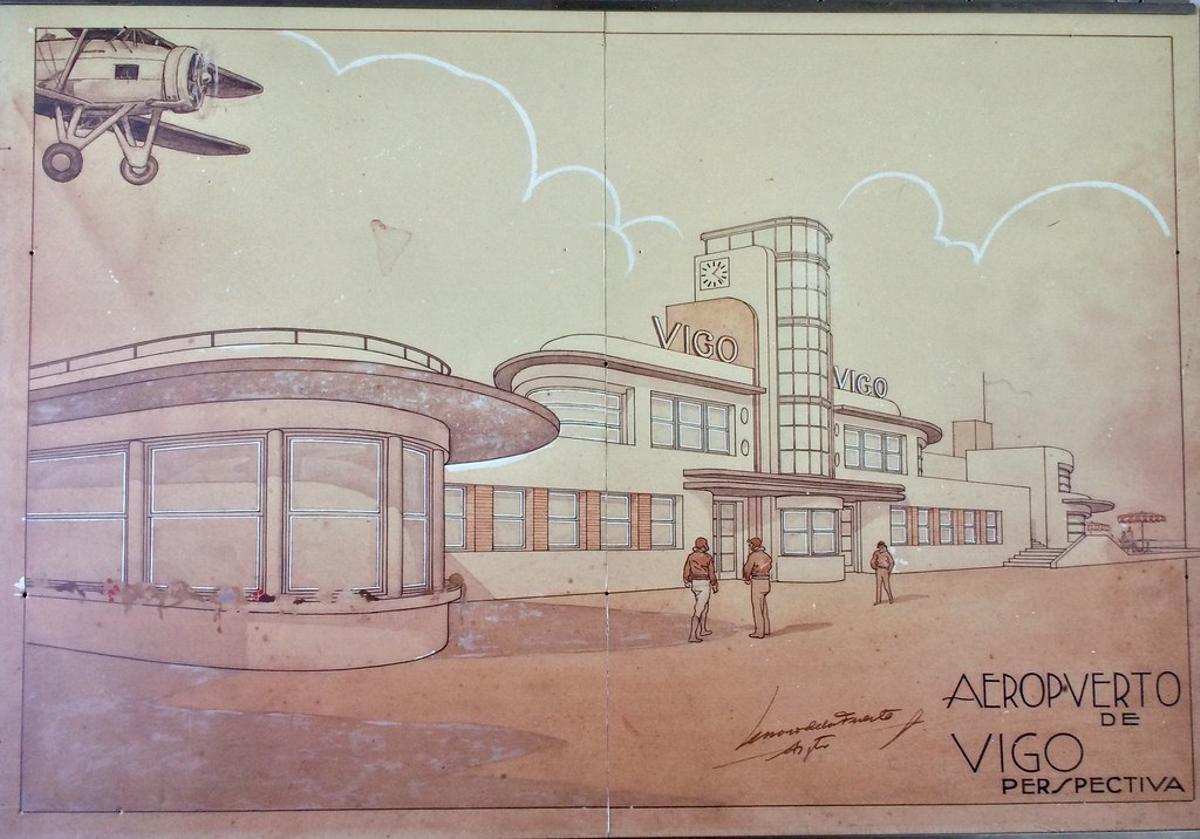 Boceto del proyecto de Jenaro de la Fuente para el aeropuerto de Vigo