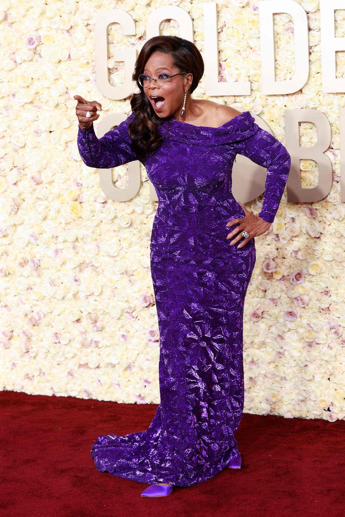 Oprah Winfrey, en la alfombra roja de los Globos de oro 2024