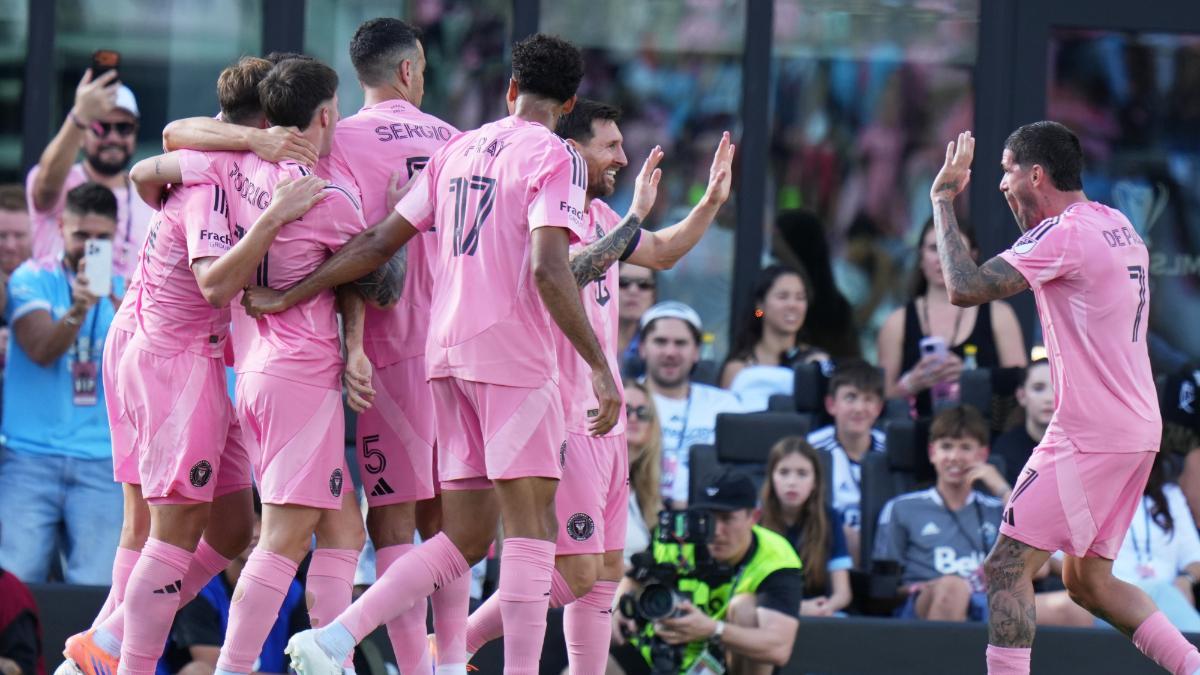 Inter Miami celebra el primer gol ante Vancouver Whitecaps en la final de la MLS