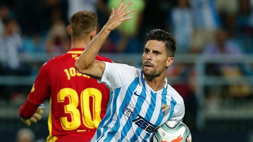 Adrián celebra el gol del empate ante la UD Las Palmas.