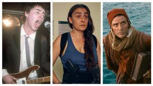 De izquierda a derecha, Glen Matlock en I was a teenage Sex Pistol, Candela Peña en La desconocida, y Oscar Isaac en El manuscrito de Dante