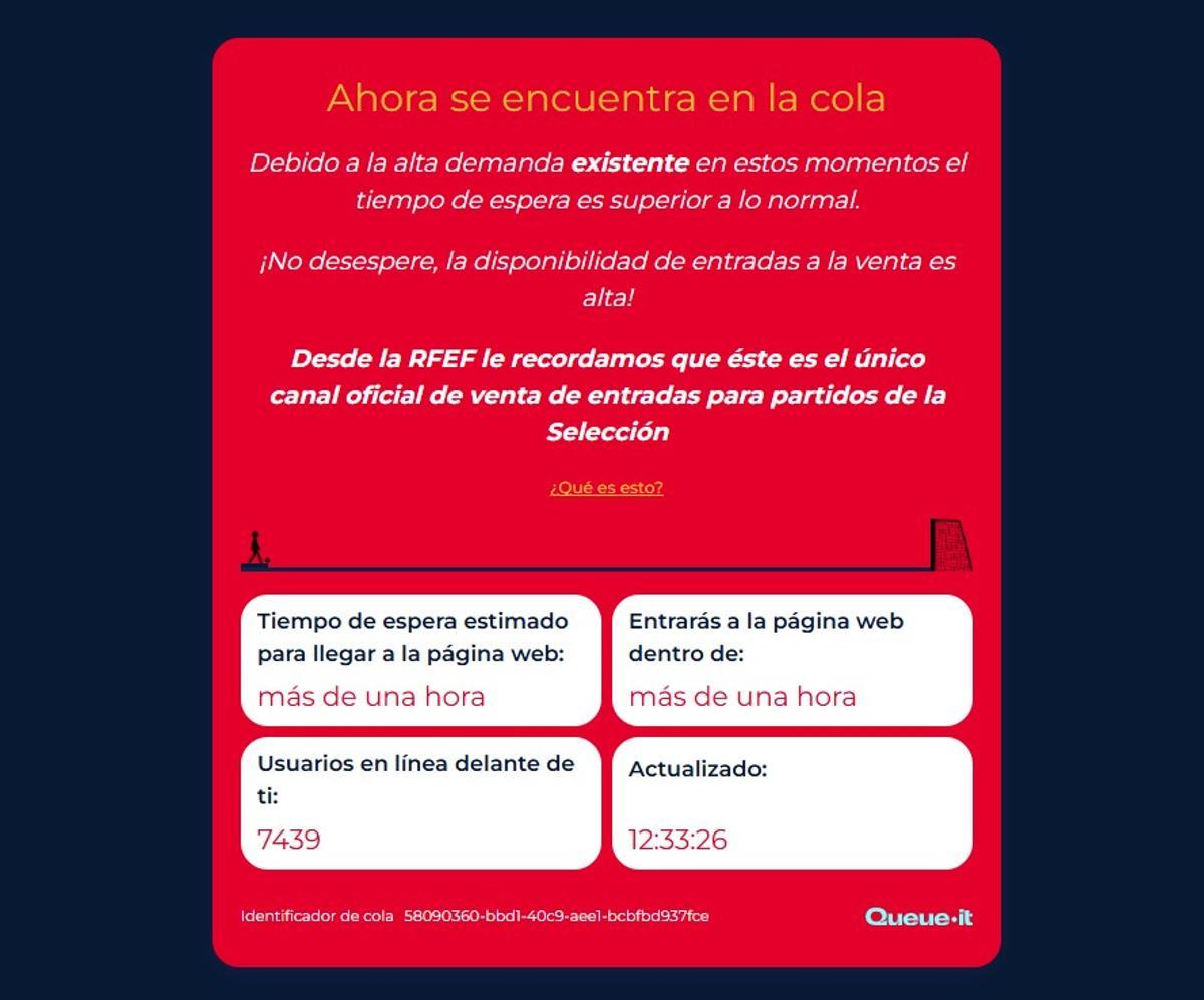 La pantalla de inicio a la hora de adquirir entradas para el duelo de España en el Tartiere