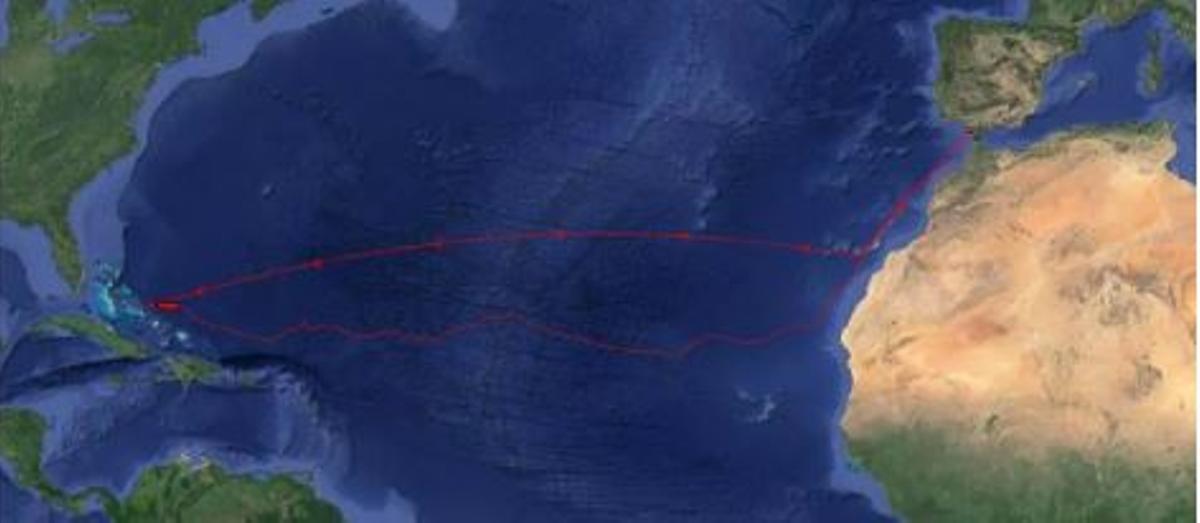 Die geplante Strecke (weiter nördlich) und die tatsächlich zurückgelegte (weiter südlich).