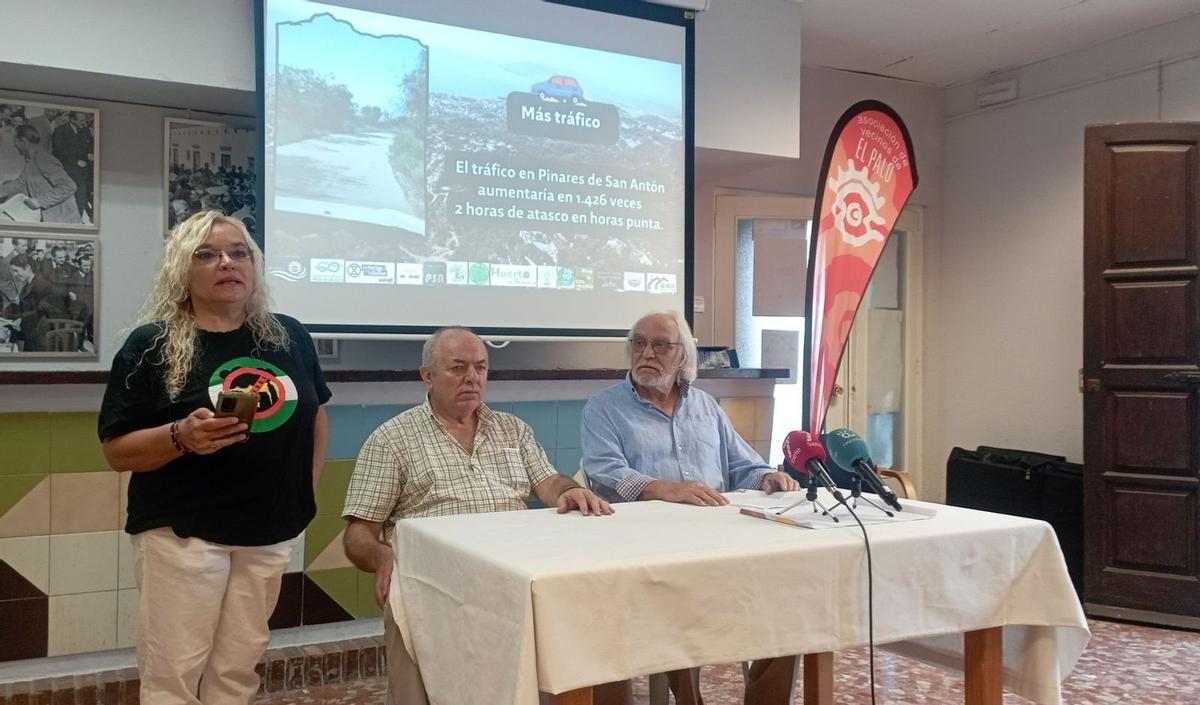 La rueda de prensa de ayer, con responsables de la Asociación de Vecinos del Palo y de la Comunidad de Propietarios de Pinares de San Antón. | A.V.