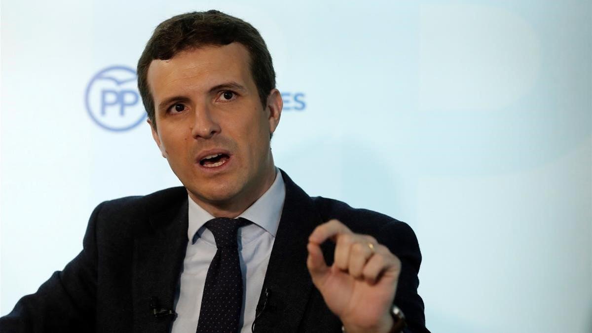 El presidente del PP, Pablo Casado, en la entrevista con la agencia Efe.