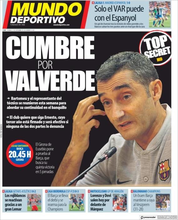 Portada MUNDO DEPORTIVO domingo 23 septiembre 2018