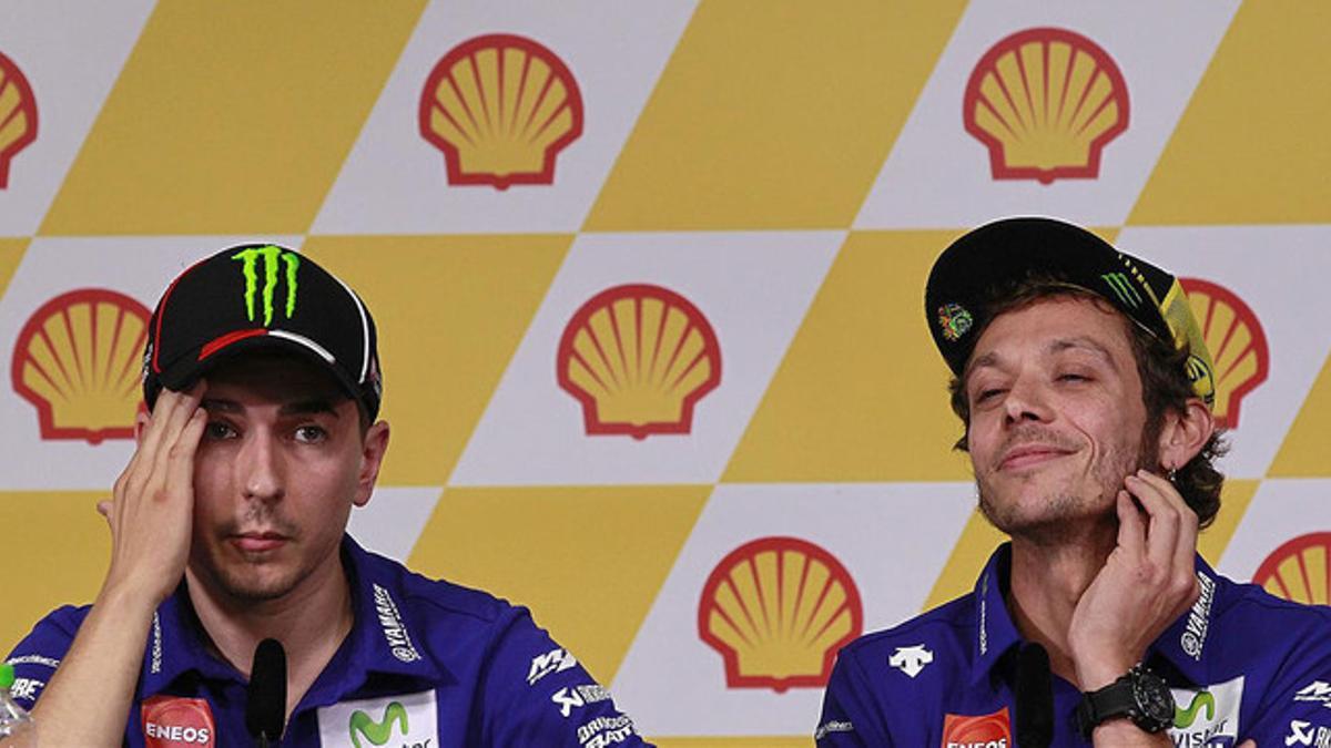 Jorge Lorenzo y Valentino Rossi, en la rueda de prensa previa la GP de Malasia, en el circuito de Sepang