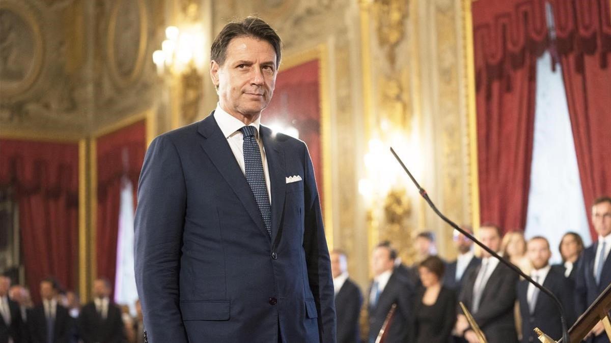 El primer ministro italiano, Giuseppe Conte, durante la toma de posesión, este jueves en el palacio del Quirinale.