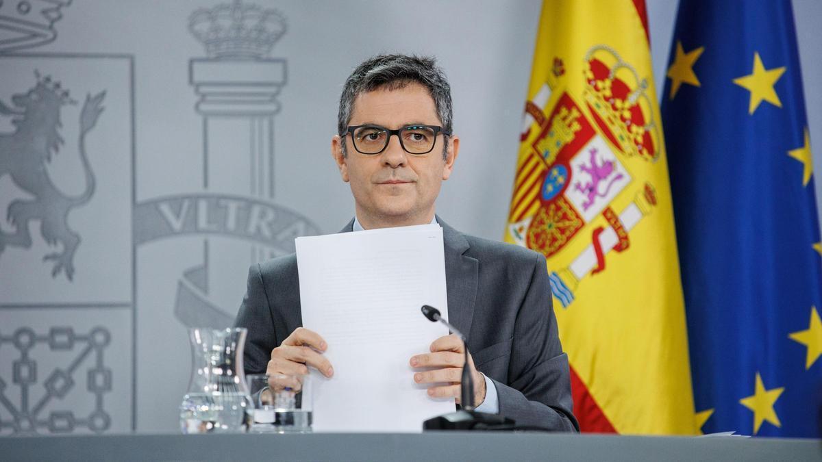 El ministro de Presidencia y Justicia, Félix Bolaños, en rueda de prensa tras el Consejo de Ministros.