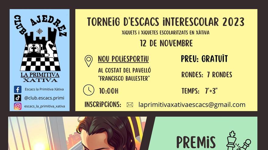 El Club La Primitiva organiza un torneo de ajedrez interescolar en Xàtiva