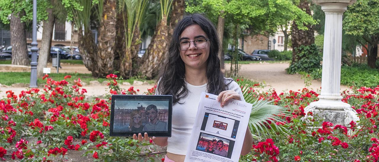 Amelia Alesón posa con el dibujo con el que ha ganado la fase regional del certamen &#039;¿Qué es un rey para ti?&#039;.