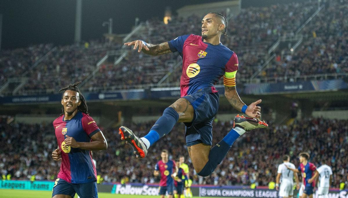 Raphinha celebra el gol que va anotar contra el Young Boys en la segona jornada de la Champions.