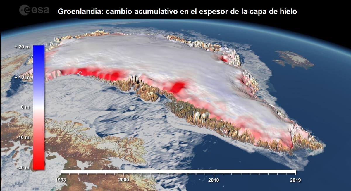 Cambio en el espesor de la capa helada de Groenlandia