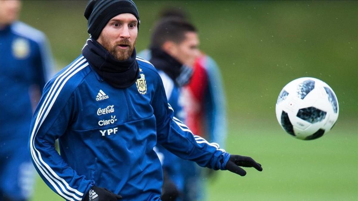 Messi, en el entrenamiento de la albiceleste