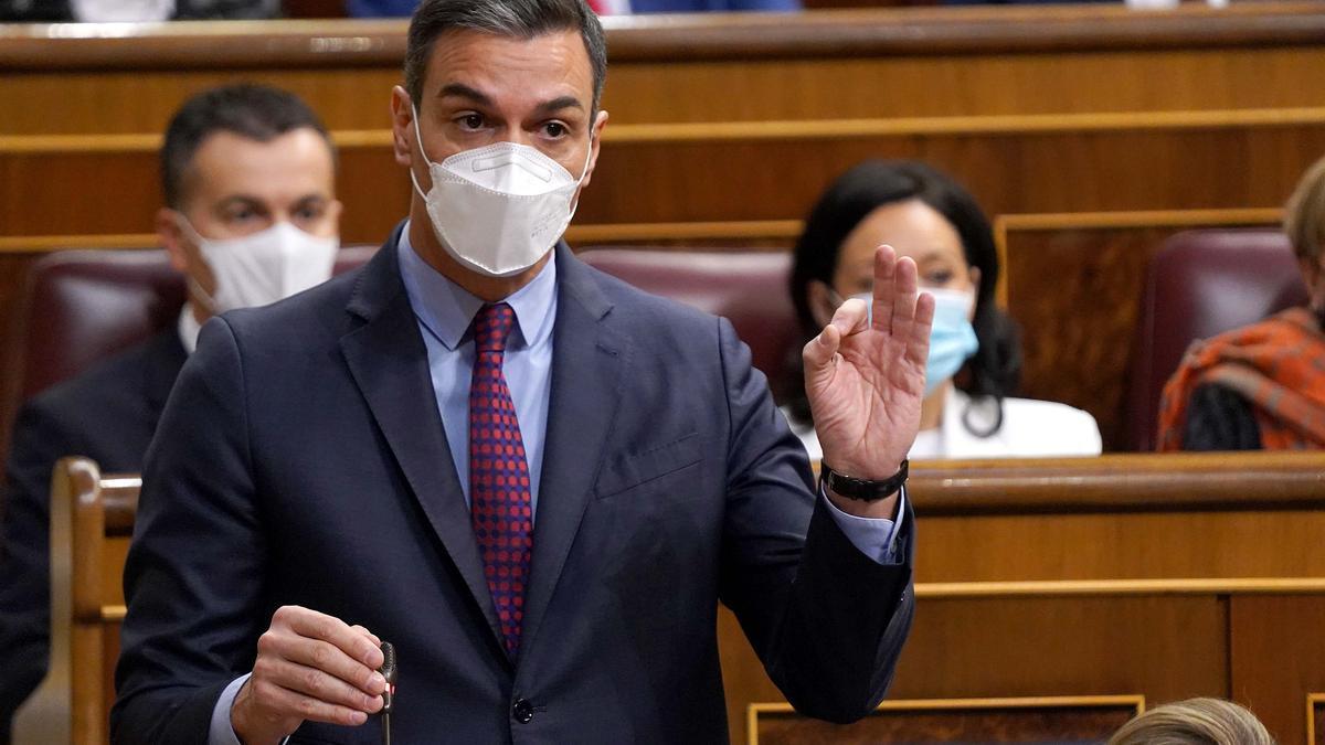 El presidente del Gobierno, Pedro Sánchez, este miércoles en el Congreso, en la sesión de control.