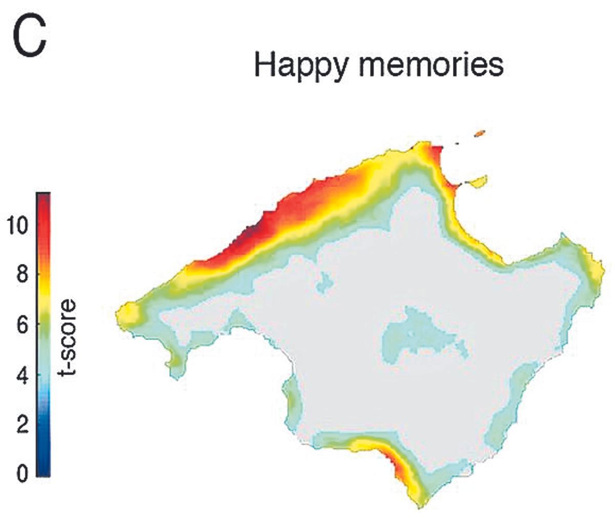 Mapa emocional-espacial que muestra las áreas dónde los participantes tenían recuerdos felices