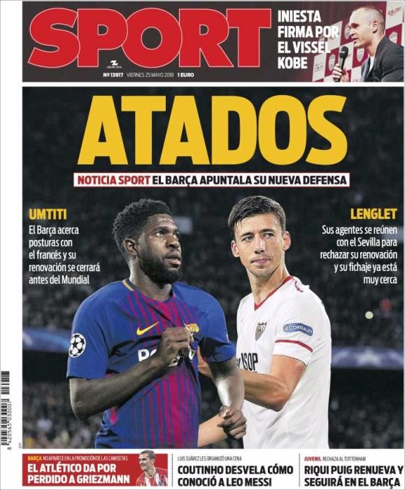 Kondogbia, Umtiti, Lenglet y la final de Kiev, en las portadas de este 25 de mayo