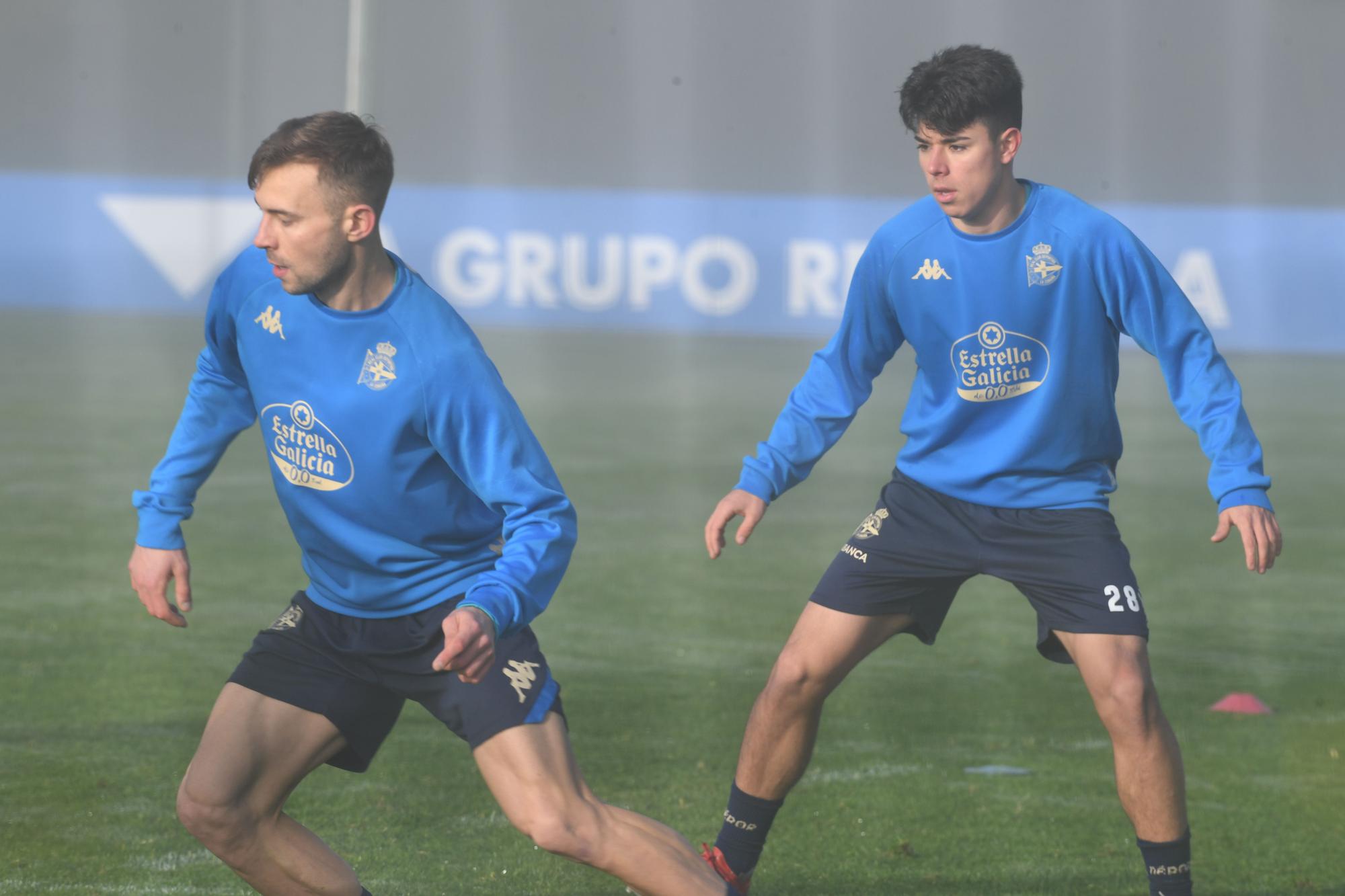 Primer día de entrenamiento de Saverio y Lebedenko con el Dépor