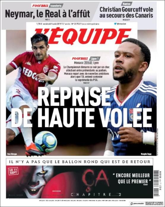 Portada L´equipe Viernes 9 de Agosto